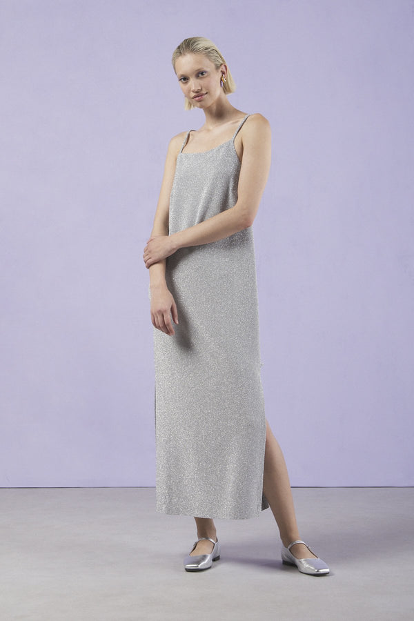 Long Silver Dress with Lurex
