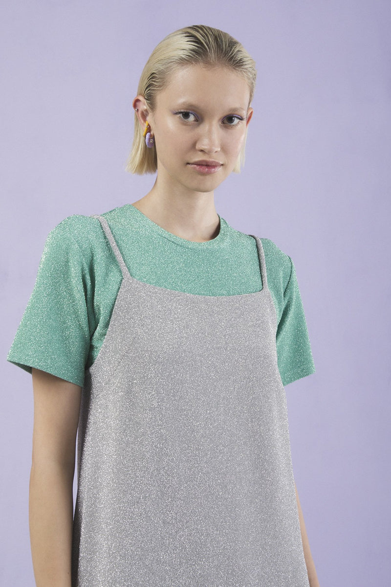 Long Silver Dress with Lurex