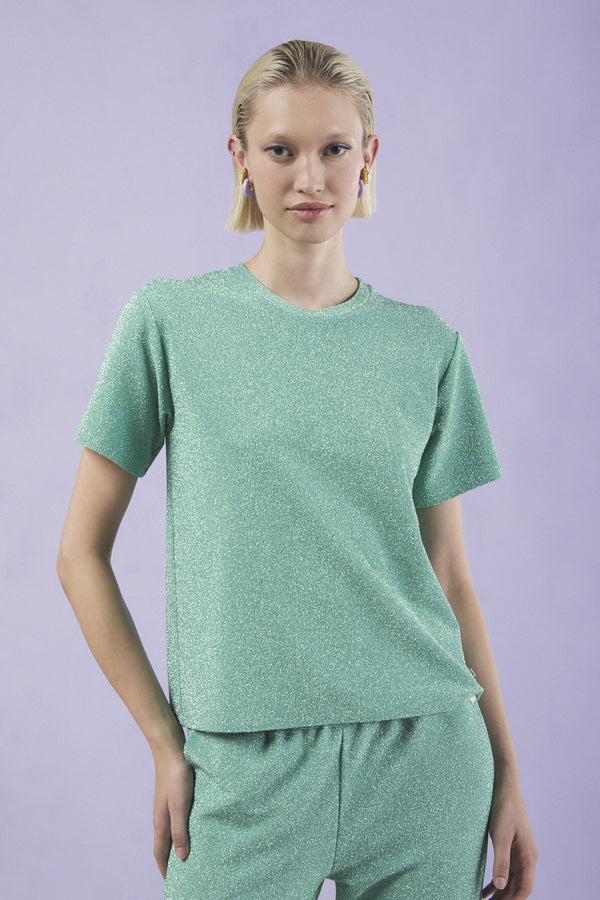 Sparkly Aqua T-Shirt with Lurex