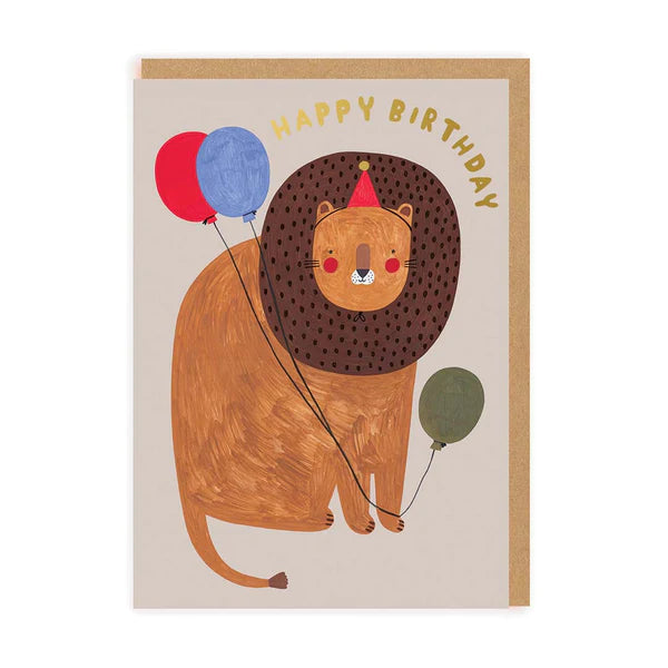 Happy Birthday Lion with Balloons Card