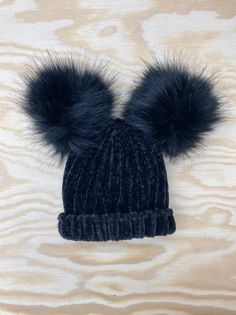 Adults & Mini Black Pom Pom Hat