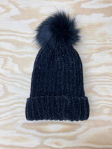 Adults & Mini Black Pom Pom Hat
