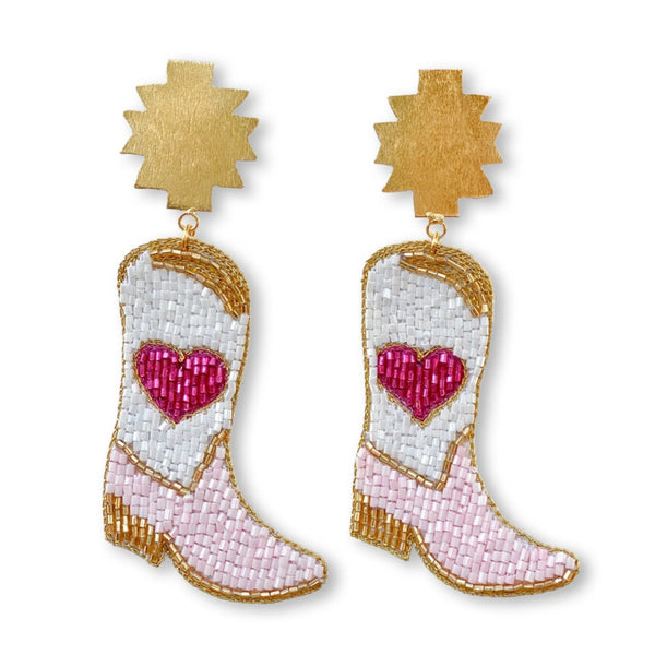 Pink Cowboy Boot Beaded Earrings