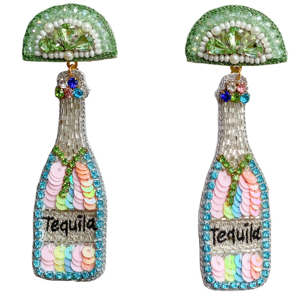 Tequila Bottle Beaded Earrings