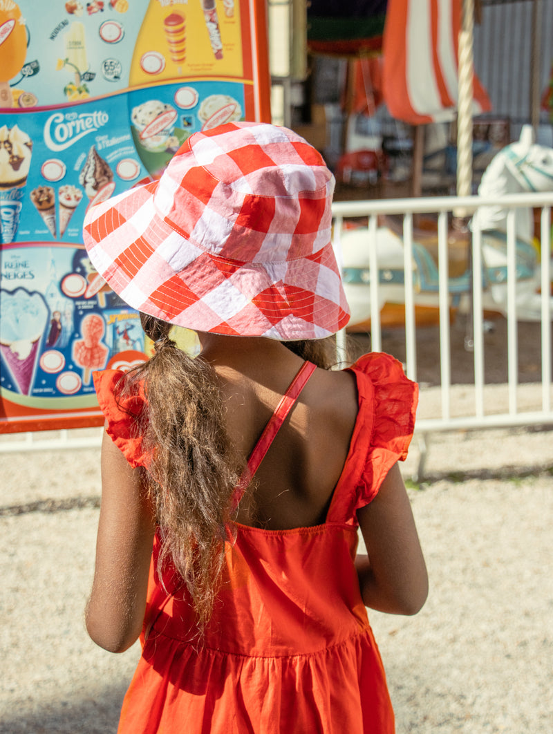 Sweet Cherry Gingham Reversible Sun Hat: 3-6 Years