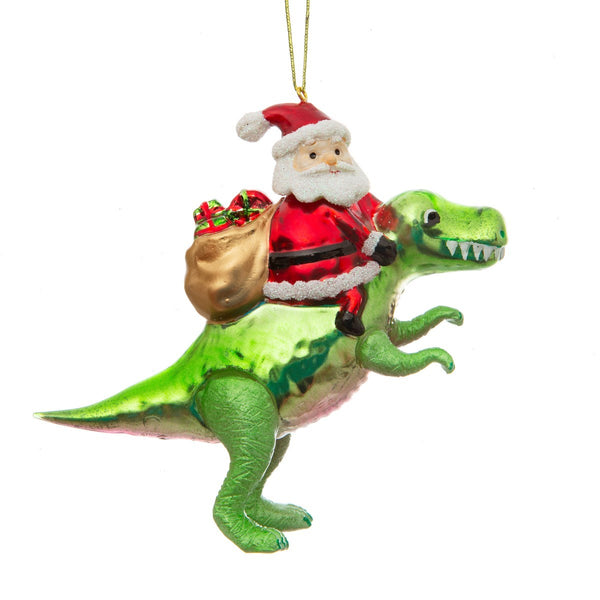 Santa Riding a Dinosaur Shaped Bauble