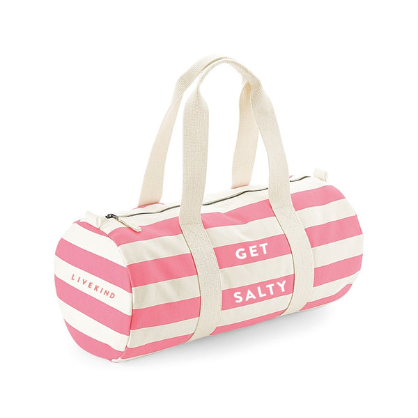 Live Kind Get Salty Pink Stripe Barrel Bag