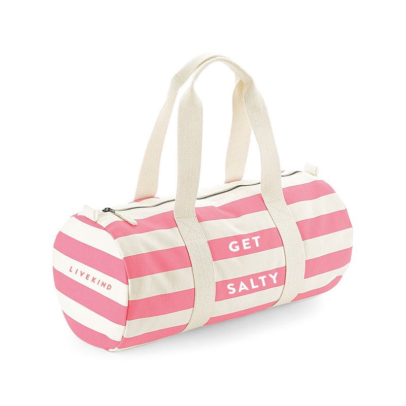Live Kind Get Salty Pink Stripe Barrel Bag