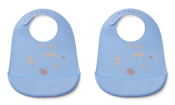 Seaside Blue Silicone Bib 2-Pack