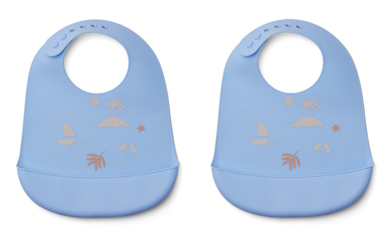 Seaside Blue Silicone Bib 2-Pack