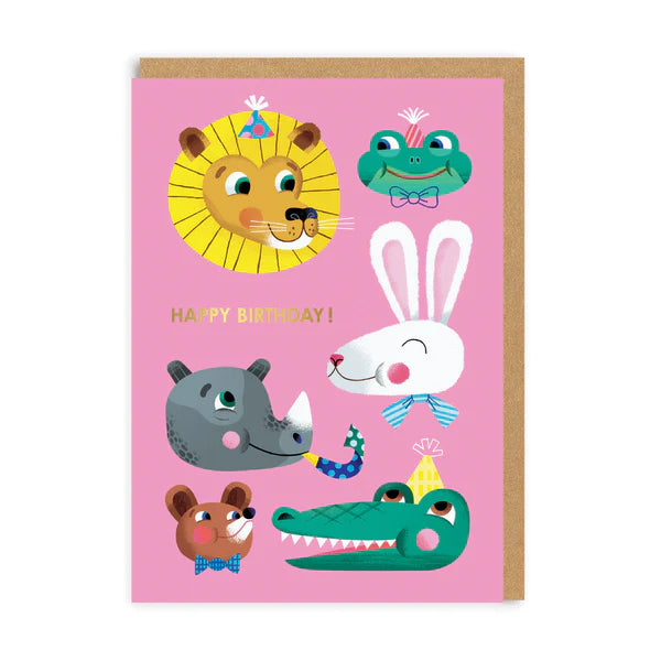 Happy Birthday Animal Smiling Faces Card