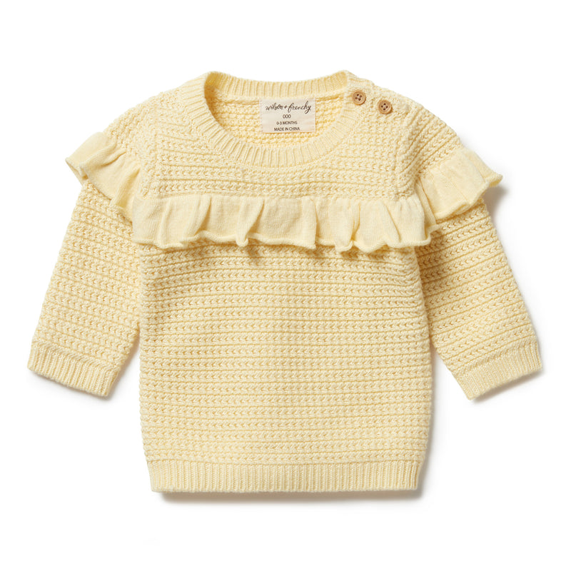 wilson and frenchy pastel yellow knitted jumper crane and kind