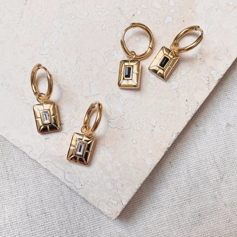 Framed Stone Hoop Earrings