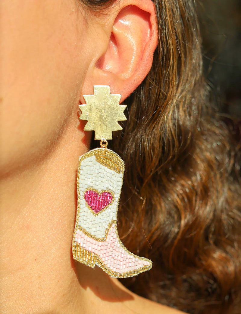 Pink Cowboy Boot Beaded Earrings